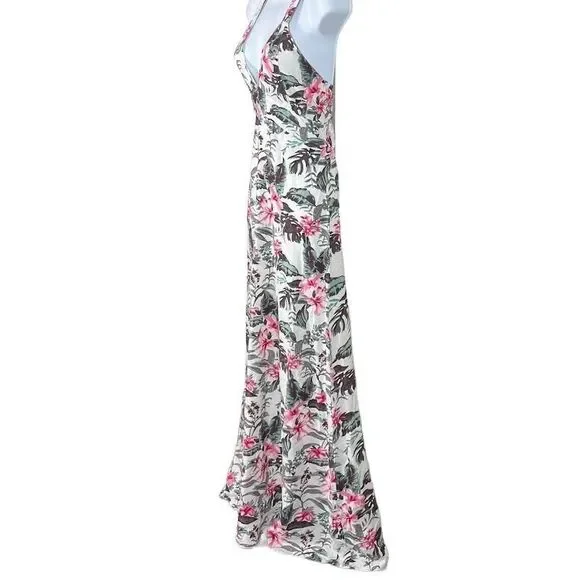Sim & Sam Womens Pink/Gray/Green Tropical Smocked Lined V-Neck Maxi Dres… - Picture 7 of 14